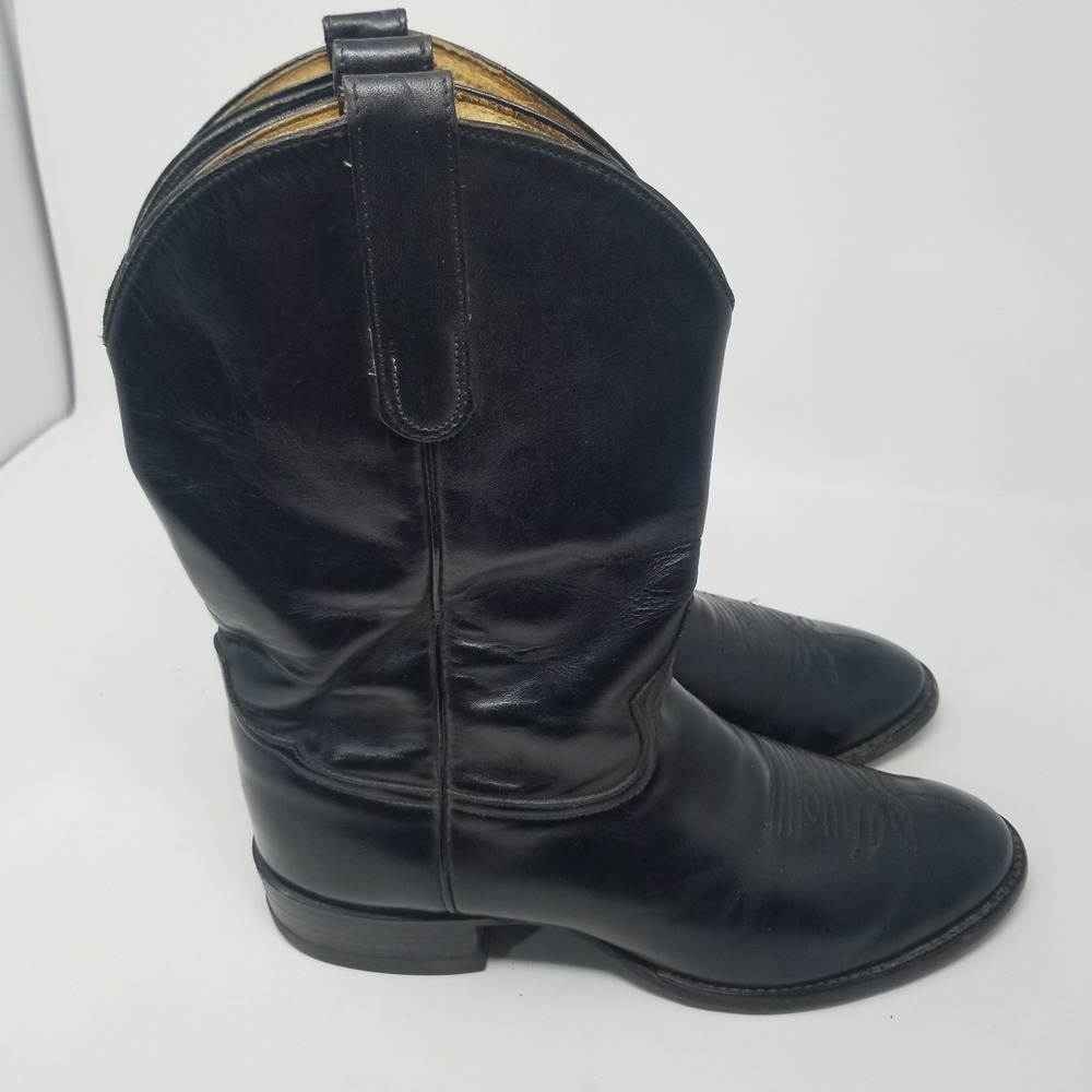 Tony Lama Black Leather Western Roper BOOTS Mens Style 2801 Sz 9 EE WIDE - Picture 13 of 16